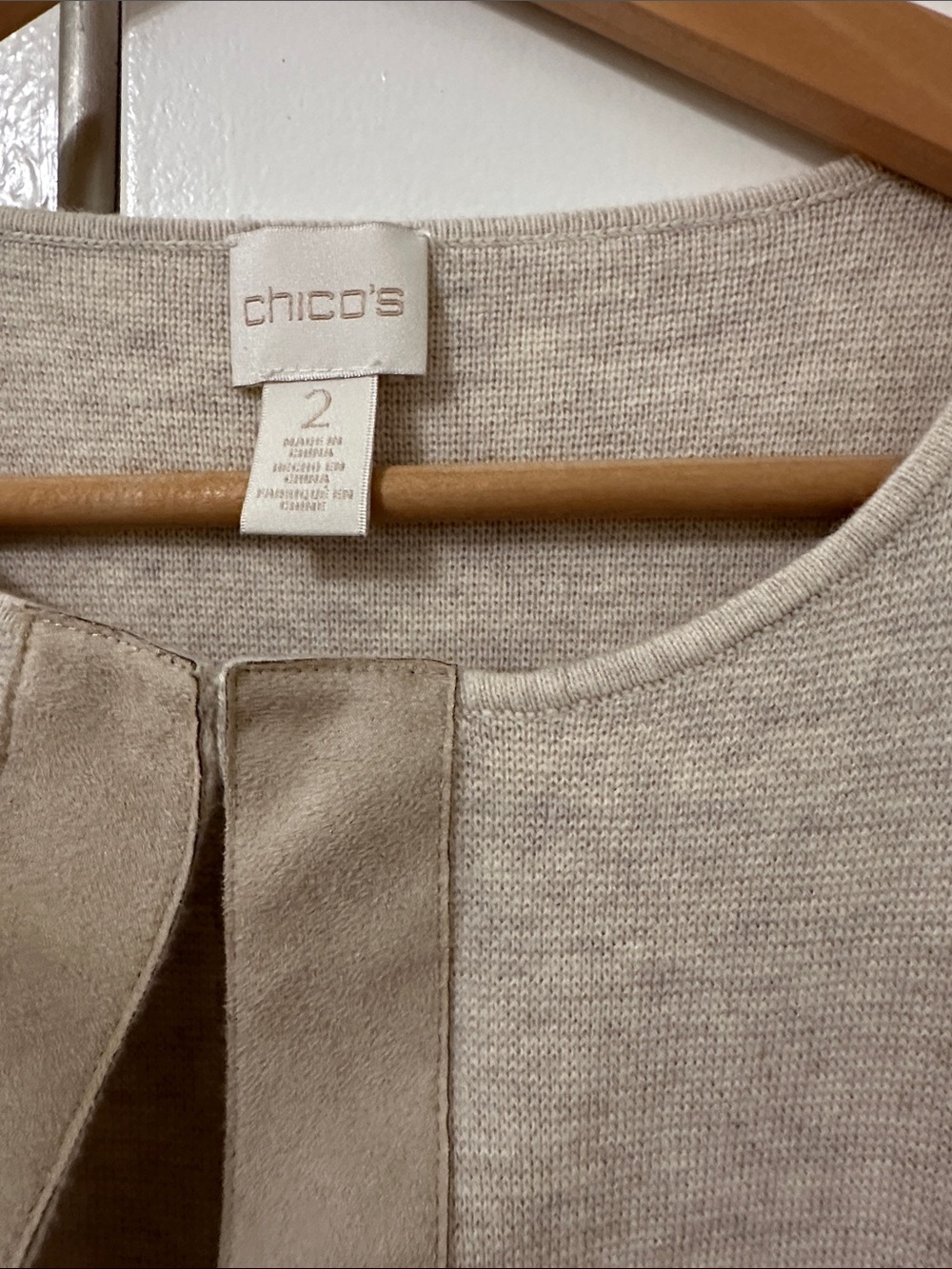 Chico's Neutral Taupe Open-Front Knit Cardigan with Fringe - Picture 2 of 7